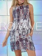 Romwe Folk Print Sleeveless Keyhole Back Dress