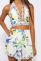 Romwe Multicolor Halter Flower Print Tank Top With Shorts