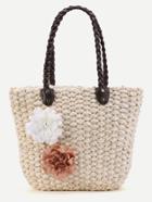 Romwe Flower Embellished Straw Beach Bag