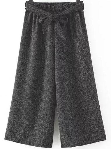 Romwe Dark Grey Bow Tie Waist Wide Leg Pants