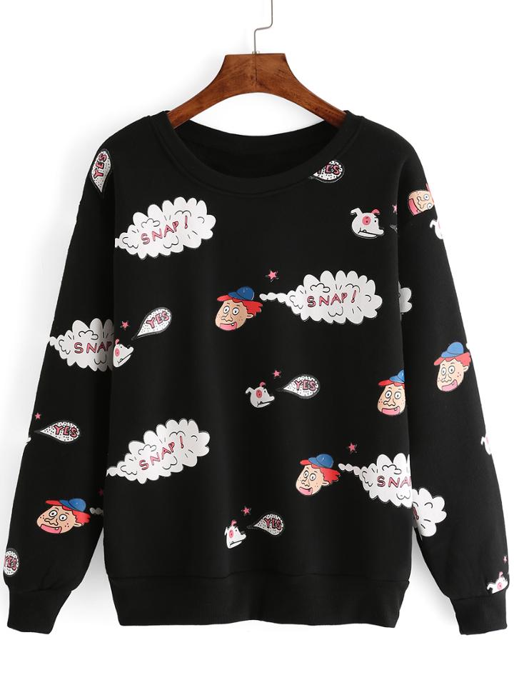 Romwe Cartoon Print Thicken Sweatshirt