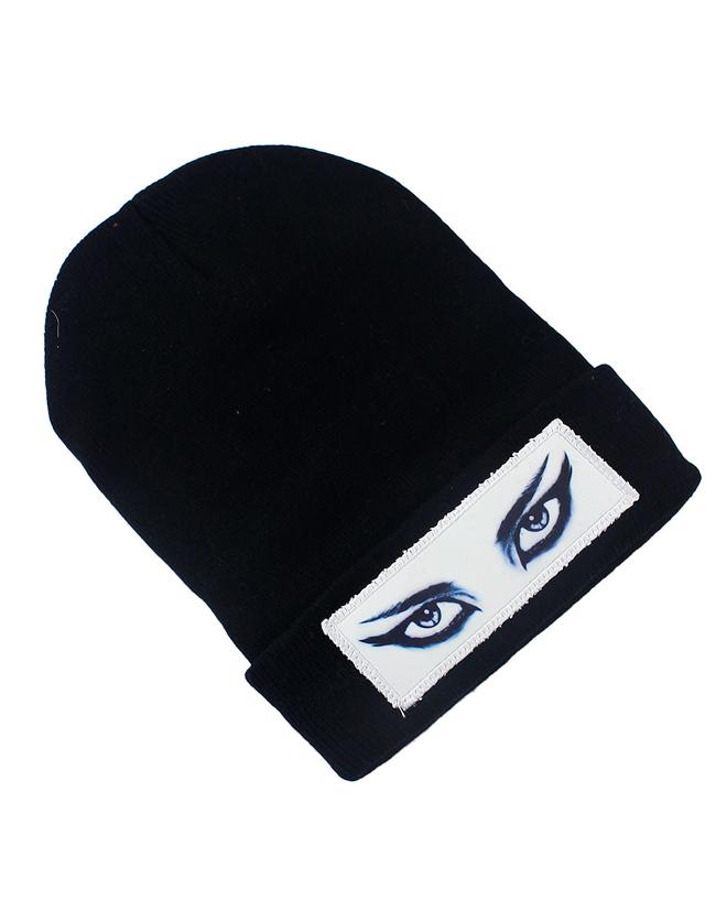 Romwe Warm Wool Black Elastic Eyes Printed Women Knitted Hat