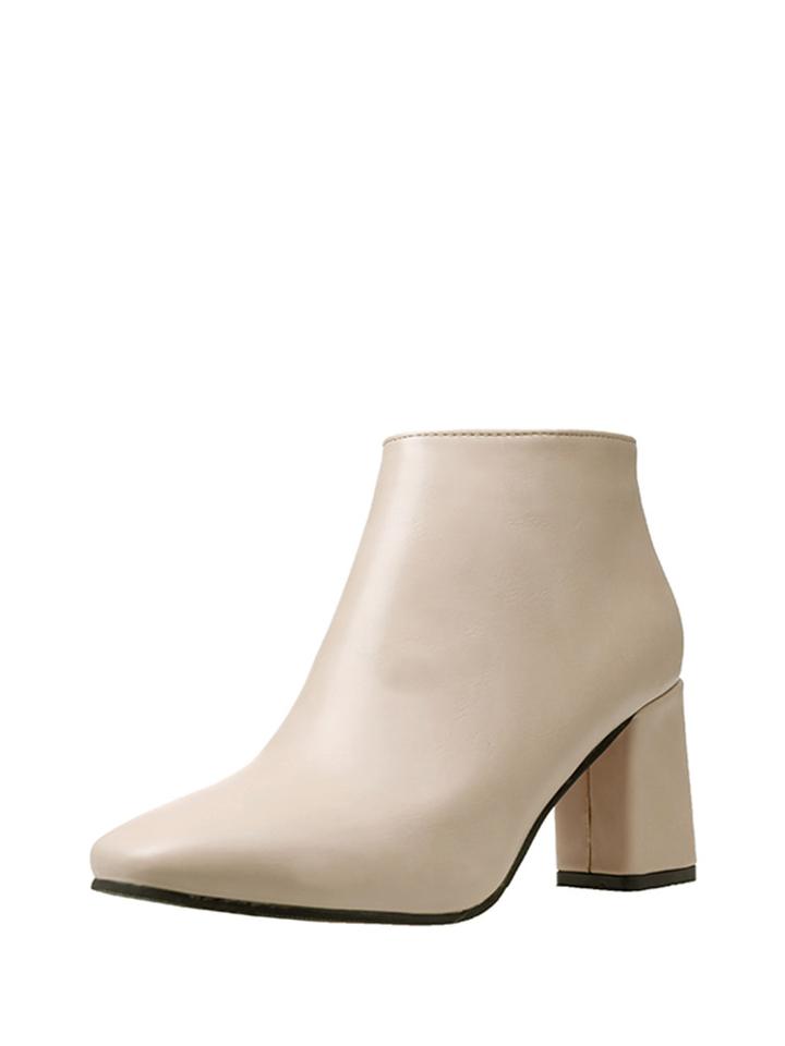 Romwe Square Toe Block Heeled Pu Boots