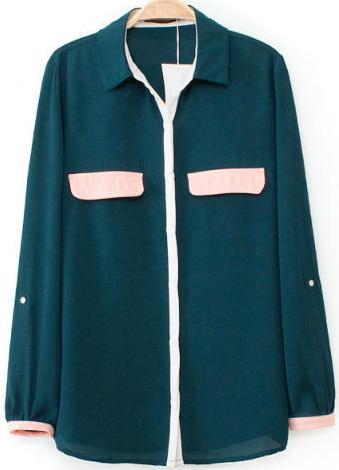 Romwe Lapel Contrast Trims Blouse