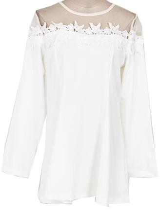 Romwe Sheer Lace Insert Shift White Dress