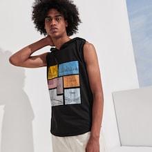 Romwe Guys Building Print Hooded Tank Top