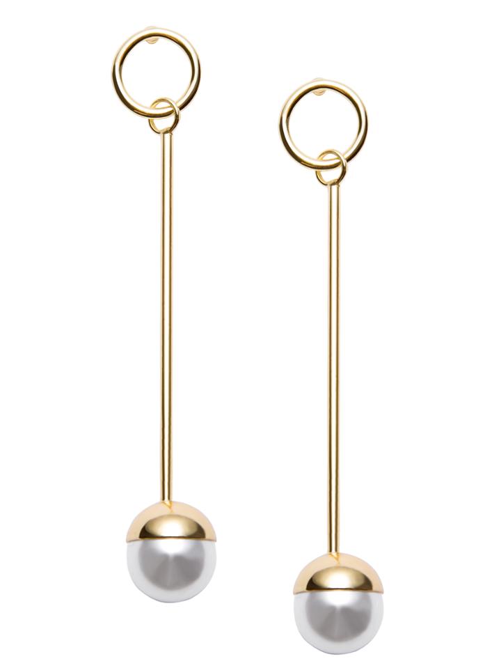 Romwe Gold Plated Faux Pearl Long Drop Earrings