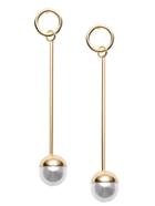 Romwe Gold Plated Faux Pearl Long Drop Earrings