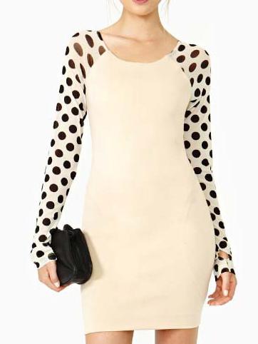 Romwe Long Sleeve Polka Dot Sheath Dress