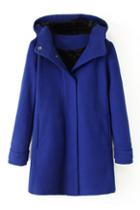 Romwe Hoodied Loose Sheer Blue Woolen Coat