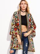 Romwe Colorful Open Front Outerwear With Tribal Print Tape Detail