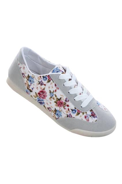 Romwe Floral Panel Self-tie Shoelace Casual Sneaker
