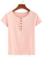Romwe Buttoned Front Pink T-shirt