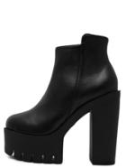 Romwe Black Almond Toe Chunky Ankle Boots