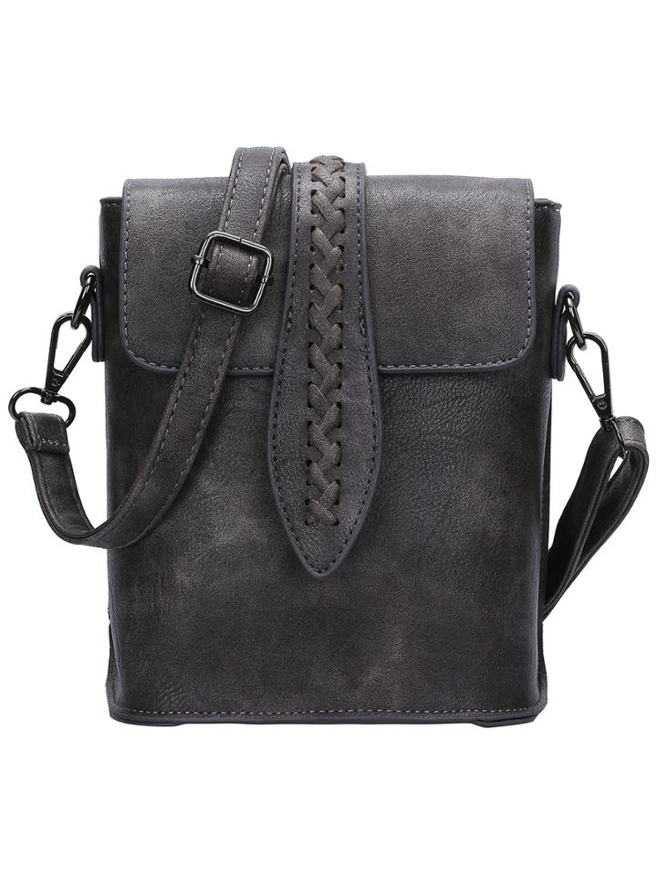 Romwe Grey Magnetic Plait Pu Bag
