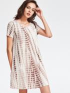 Romwe Coffee Tie Dye Print Swing Tee Dress