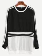 Romwe Color Block Striped Trim Sweatshirt