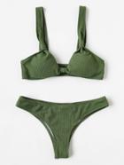 Romwe Knot Detail Ribbed Bikini Set
