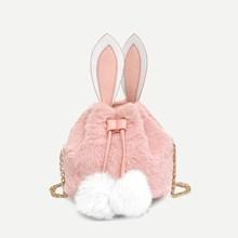 Romwe Rabbit Ear Design Pom Pom Decor Fluffy Bag