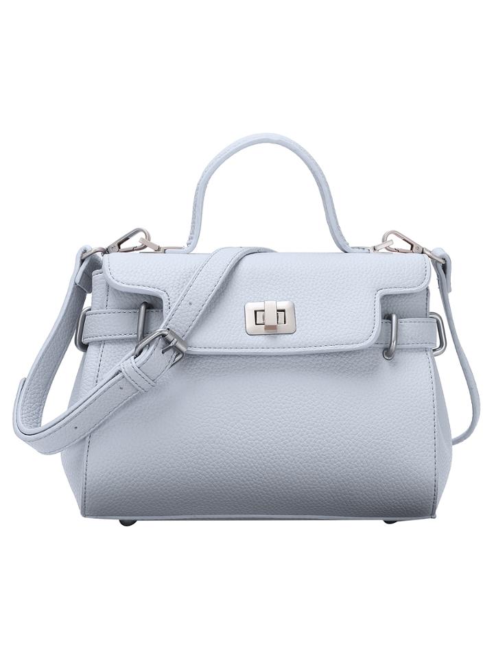 Romwe Turnlock Flap Top Grey Handle Bag