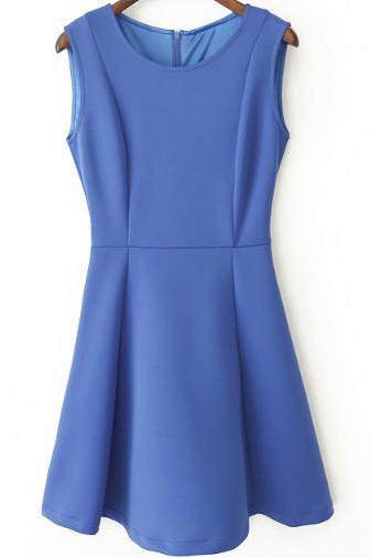 Romwe Sleeveless Slim Ruffle Blue Dress