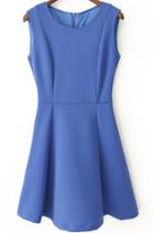 Romwe Sleeveless Slim Ruffle Blue Dress