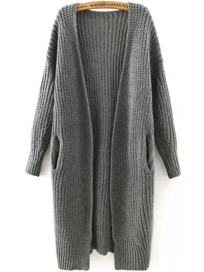 Romwe Long Sleeve Pockets Grey Coat
