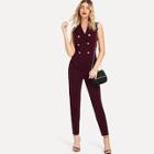 Romwe Double Button Pleated Jumpsuit