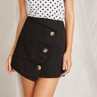Romwe Button Front Wrap Denim Skirt