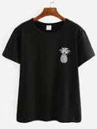 Romwe Black Pineapple Print Drop Shoulder T-shirt