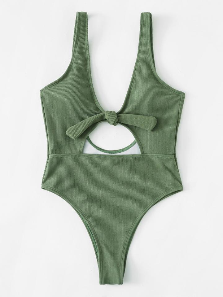 Romwe Cut Out Knot Swimsuit