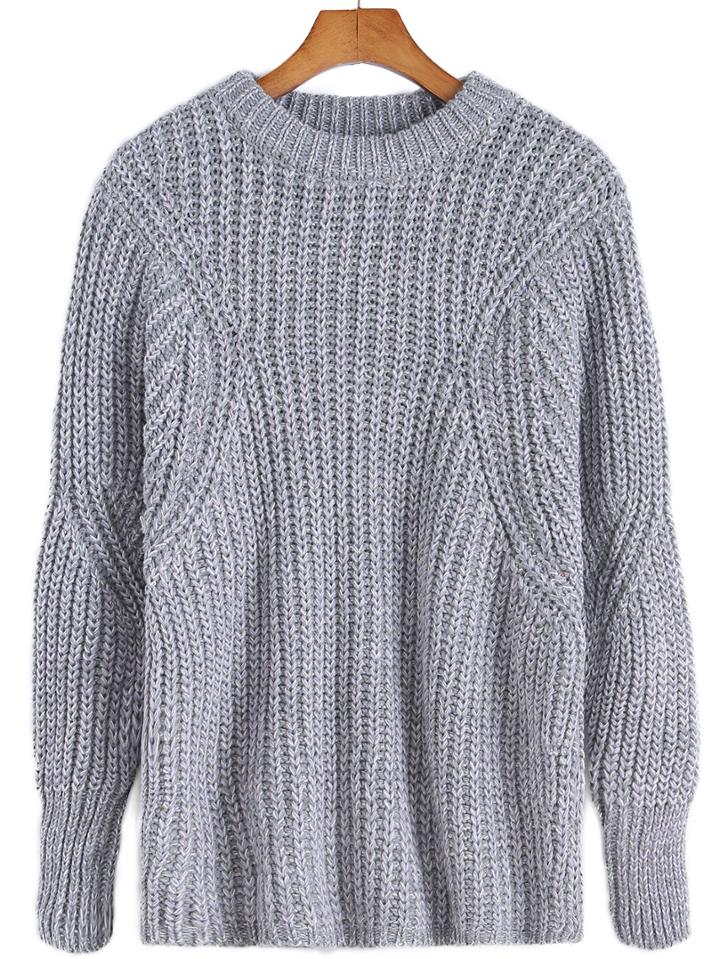 Romwe Round Neck Chunky Knit Grey Sweater