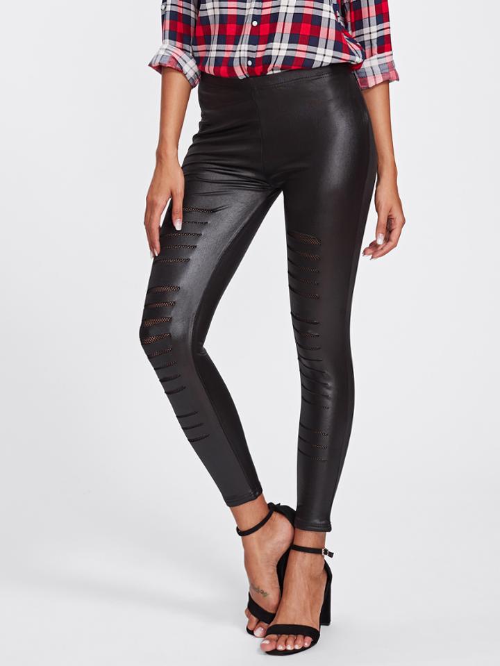 Romwe Ladder Cut Out Fishnet Insert Leggings