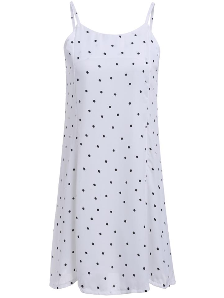 Romwe Spaghetti Strap Polka Dot Chiffon Dress