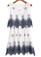 Romwe With Embroidered Hollow Blue Dress