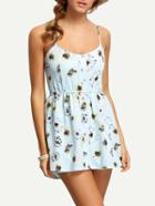 Romwe Flower Print Back Smocked Cami Dress