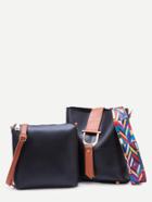 Romwe Black Contrast Buckle Geometric Strap Bag With Crossbody Bag