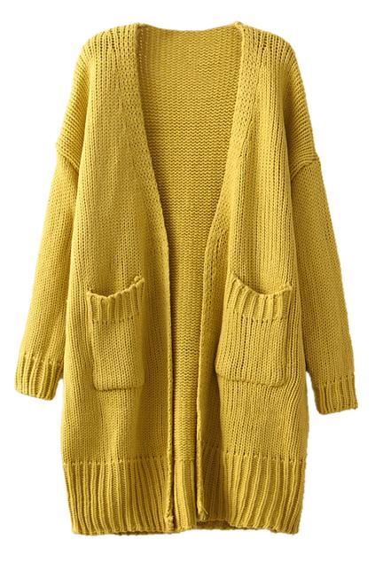 Romwe Open Front Yellow Cardigan