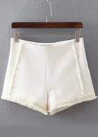 Romwe Side Zipper Fringe White Shorts