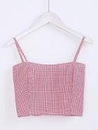 Romwe Shirred Back Gingham Cami Top