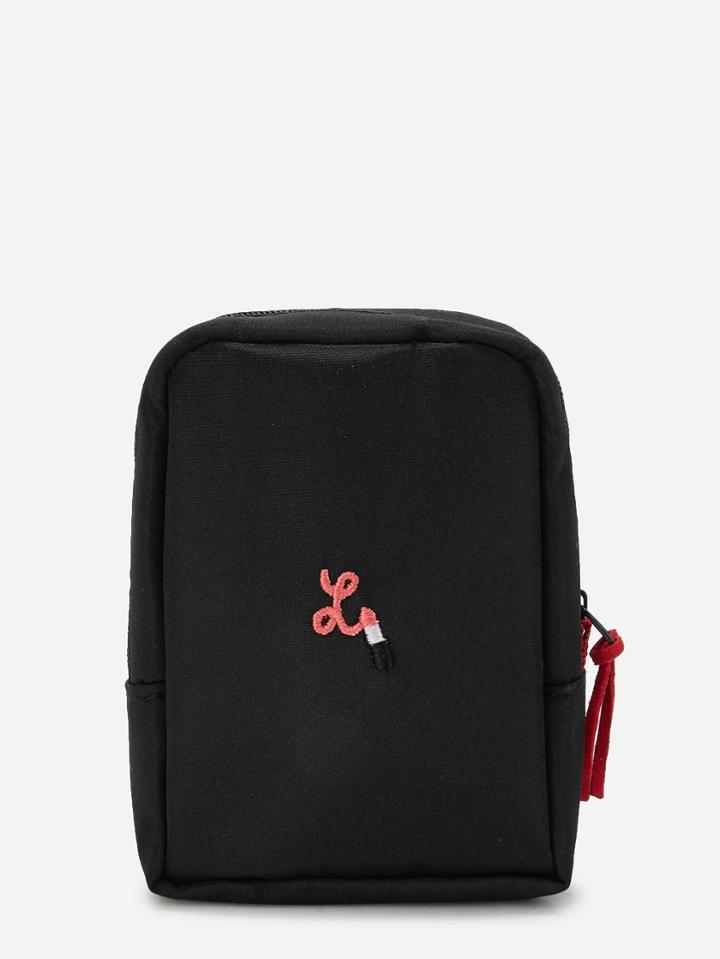 Romwe Lipstick Embroidery Makeup Bag