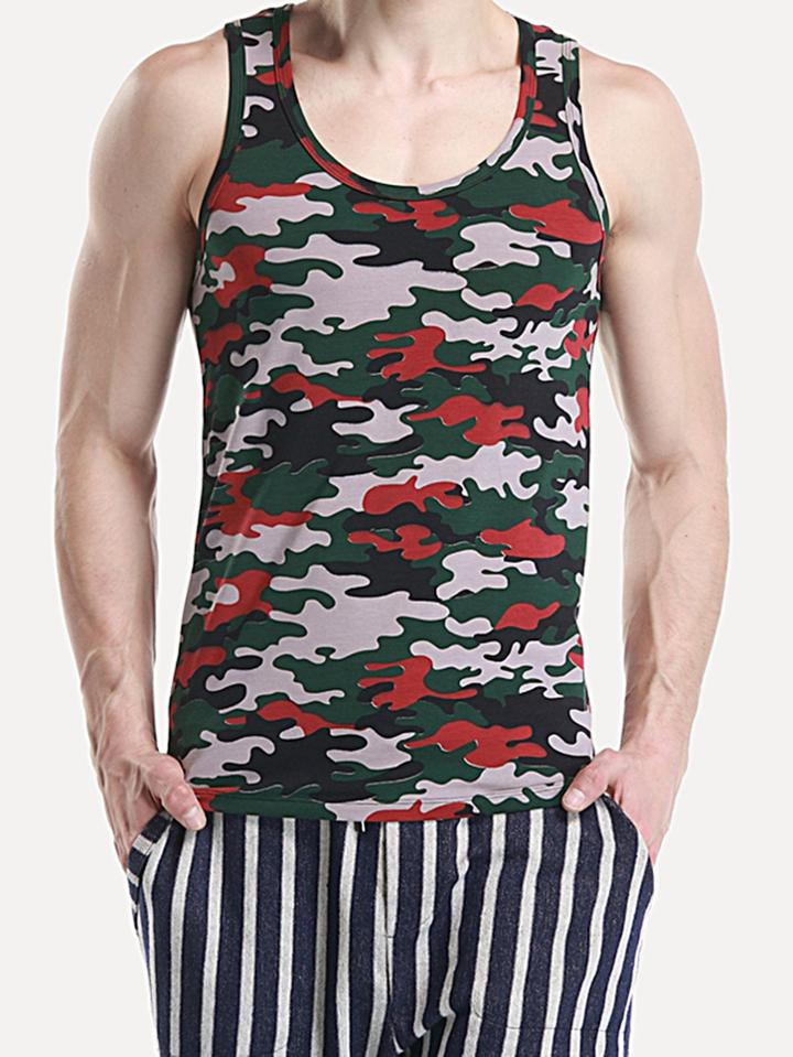 Romwe Men Camo Print Tank Top
