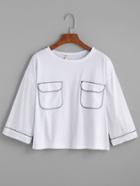 Romwe White Stitch Pockets Detail Cuffed T-shirt