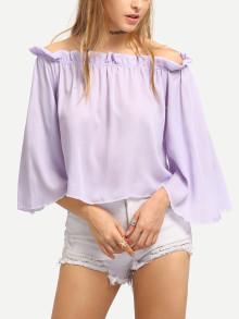 Romwe Flounce Fluted Sleeve Bardot Blouse