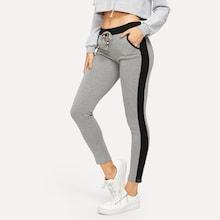 Romwe Drawstring Waist Color-block Pants