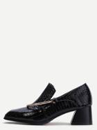 Romwe Black Croc Embossed Pu Embellished Chunky Pumps