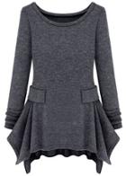 Romwe Dark Grey Long Sleeve Ruffles Pockets Dress