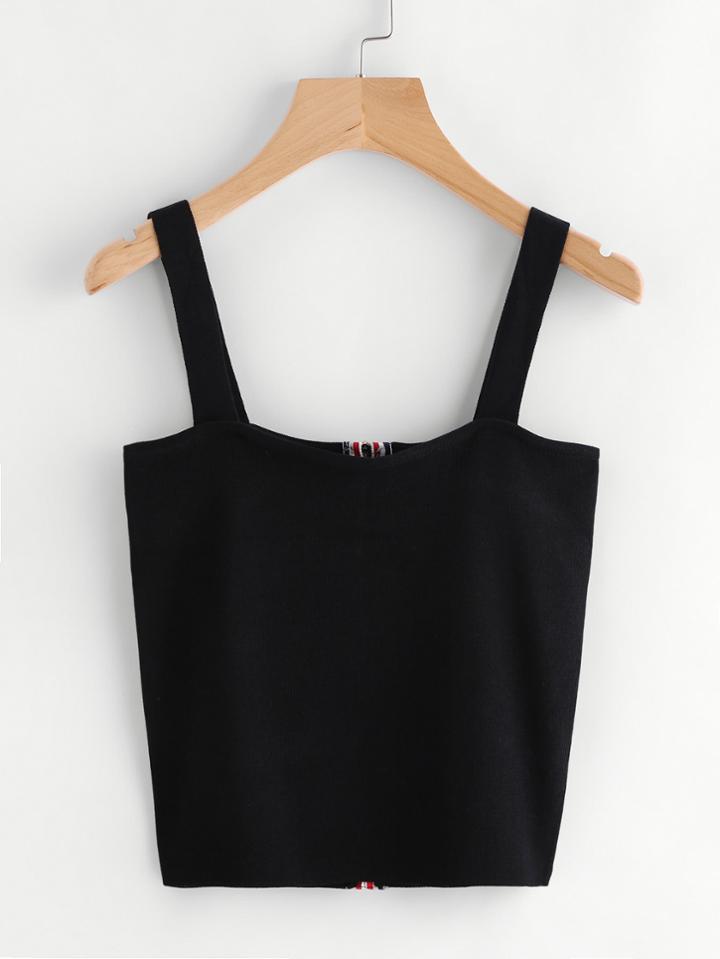 Romwe Zip Up Stripe Taped Trim Cami Top