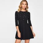 Romwe Faux Pearl Embellished Skater Dress