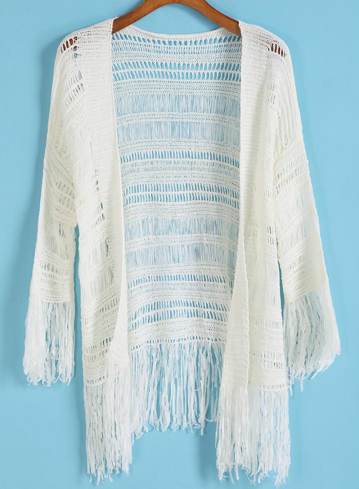 Romwe With Tassel Hollow Cardigan